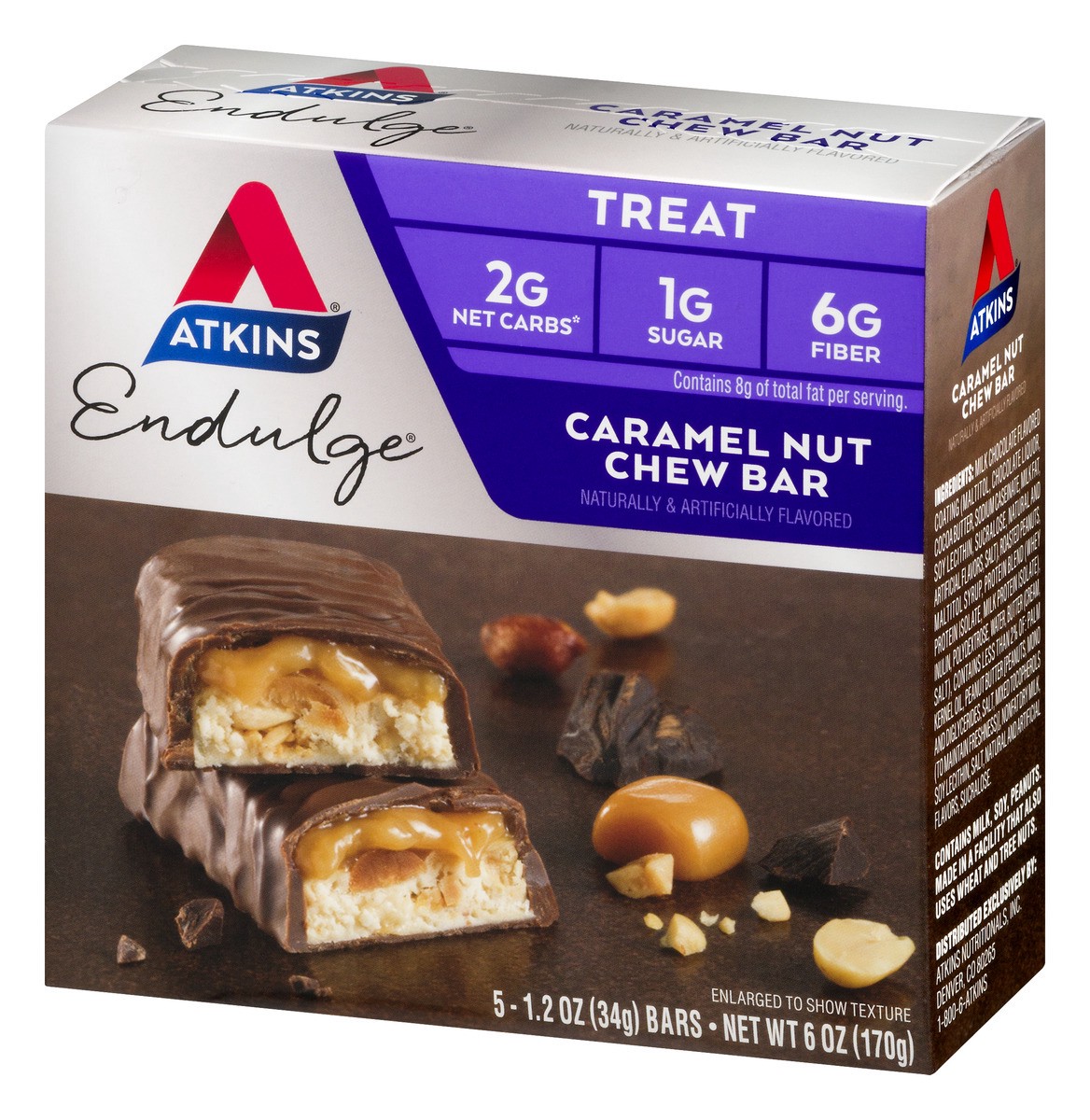 slide 3 of 9, Atkins Caramel Nut Endulge Treat Bar 5Ct, 6 oz