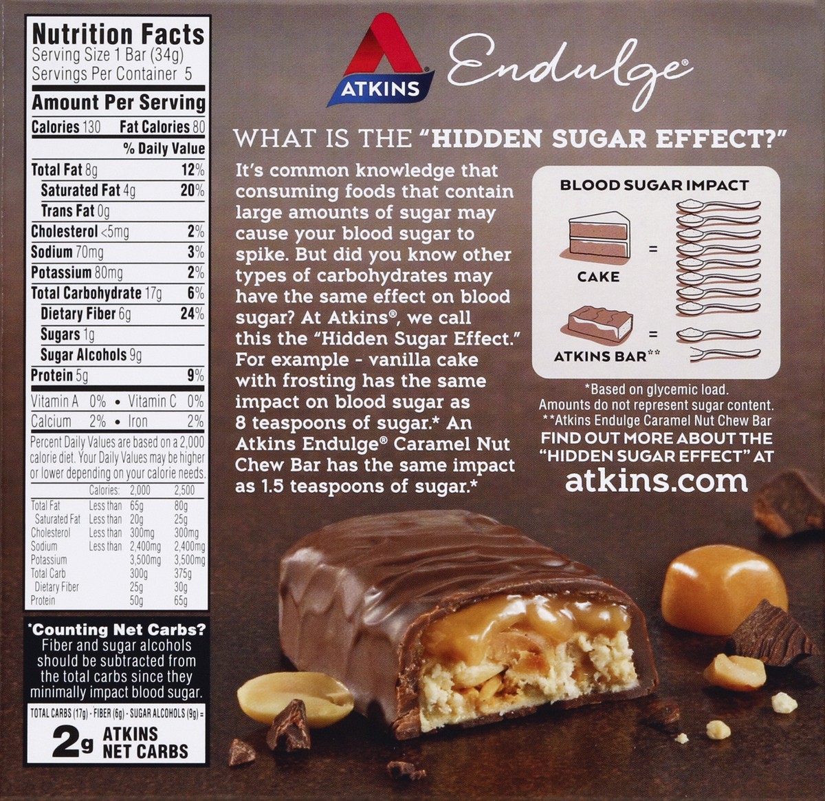 slide 5 of 9, Atkins Caramel Nut Endulge Treat Bar 5Ct, 6 oz