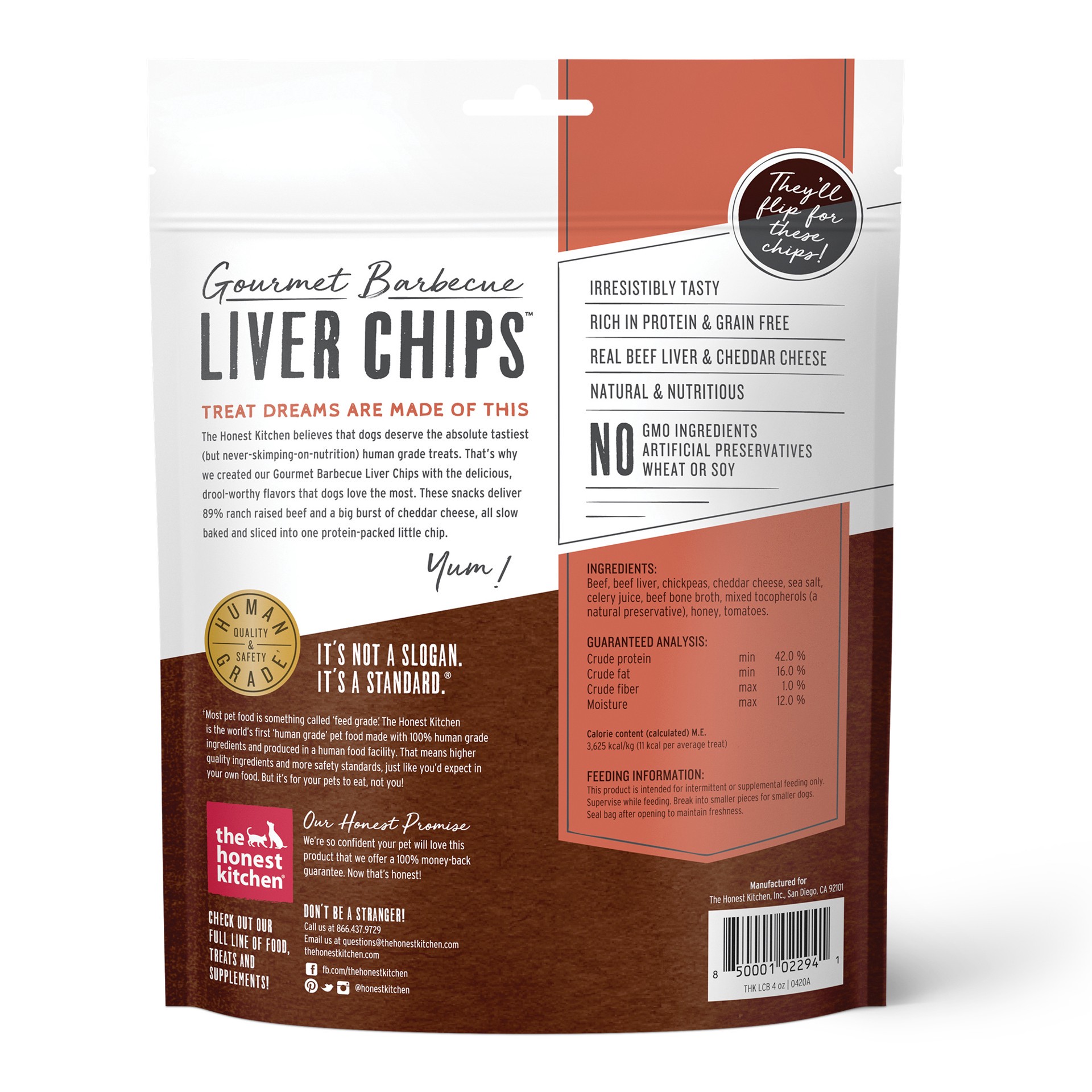 slide 4 of 4, The Honest Kitchen Gourmet Barbecue Liver Chips Gourmet Barbecue Liver Chips: Beef Liver & Cheddar Recipe, 4 oz Bag, 4 oz