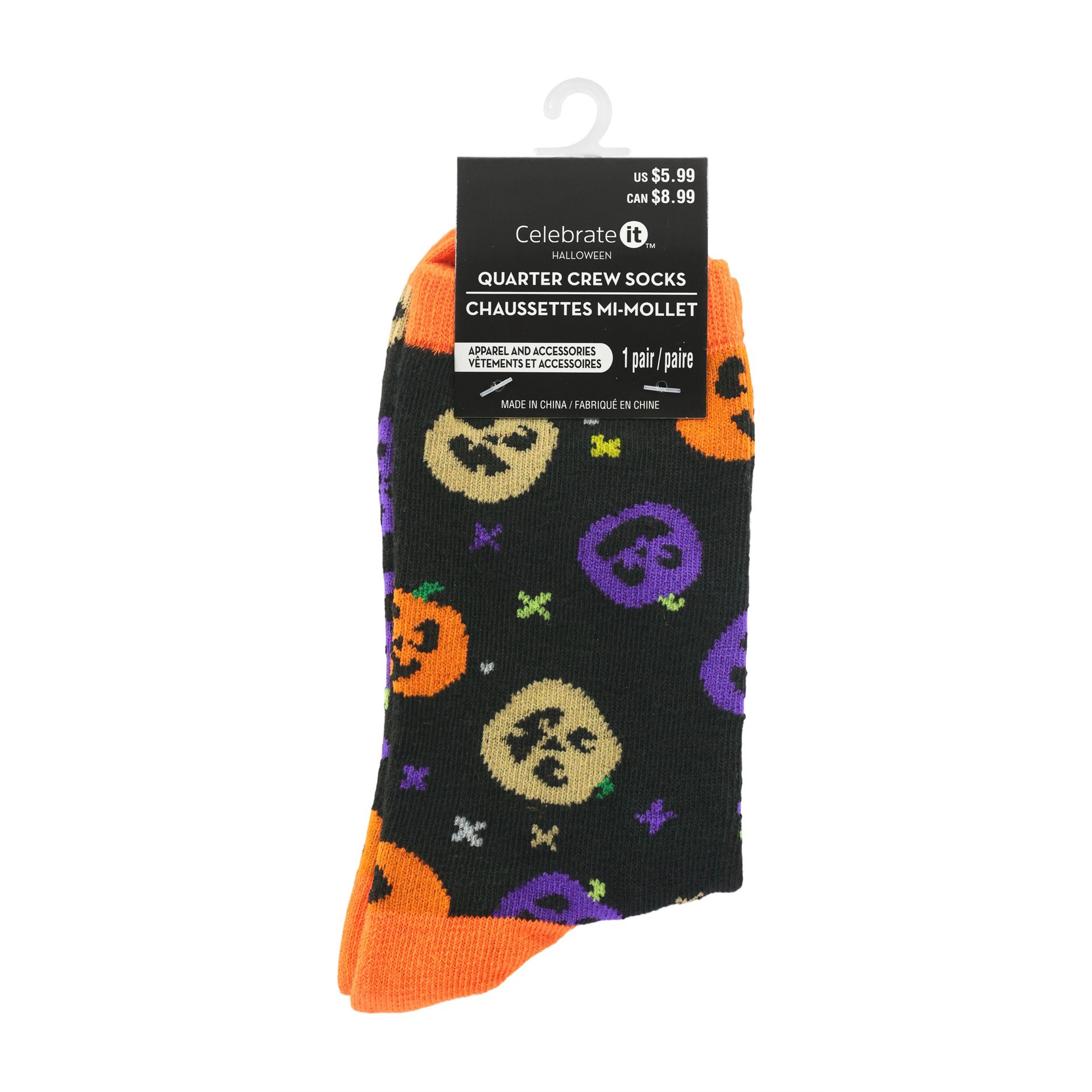 slide 4 of 4, Jack-O'-Lantern Crew Socks By Celebrate It, 1 ct