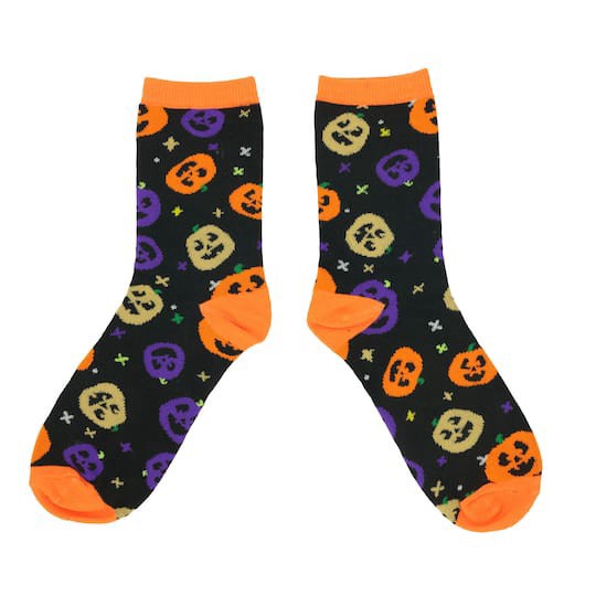 slide 1 of 4, Jack-O'-Lantern Crew Socks By Celebrate It, 1 ct
