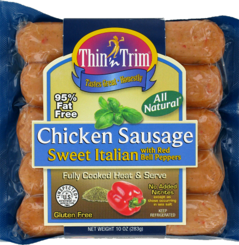 slide 1 of 1, Thin 'n Trim Chicken Sausage - Sweet Italian With Red Peppers, 10 oz