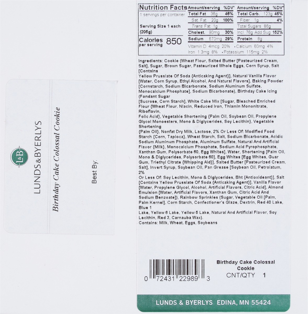 slide 8 of 11, Lunds & Byerlys Birthday Cake Colossal Cookie 1 ea, 1 ct