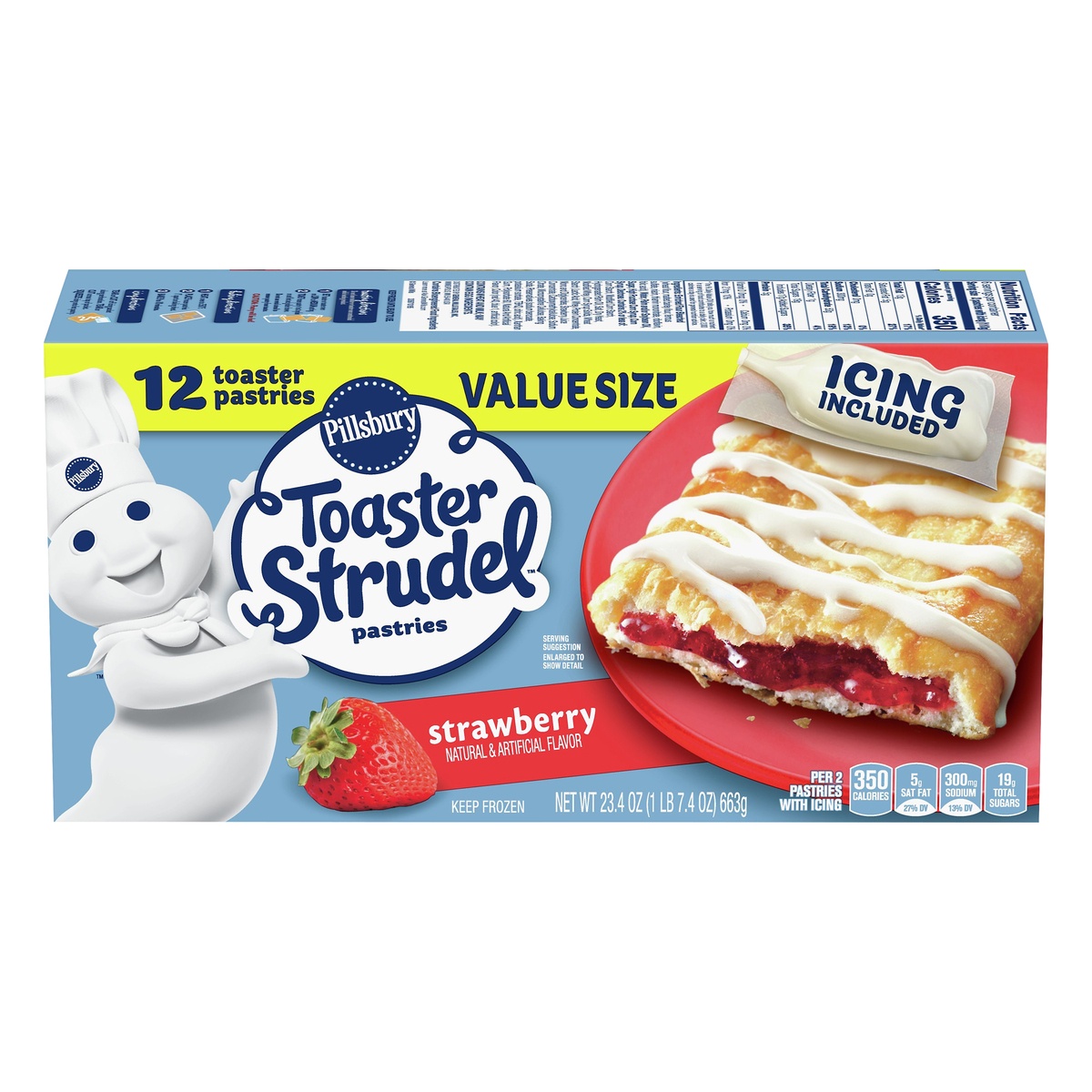 slide 1 of 1, Pillsbury Toaster Strudel Pastries Strawberry Value Size, 23 oz