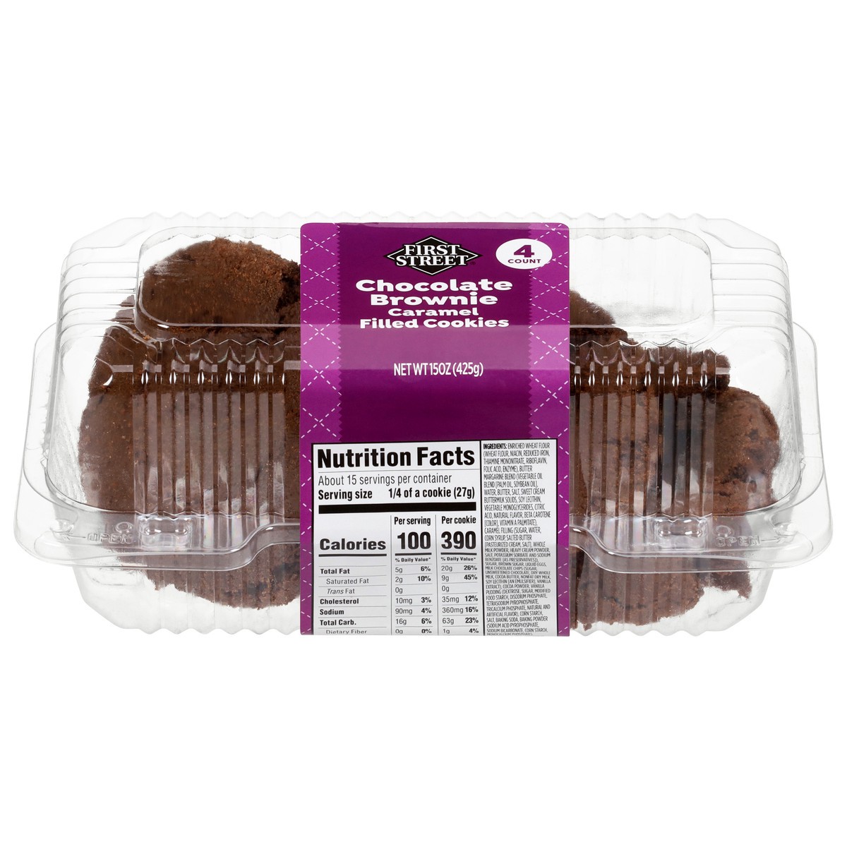 slide 3 of 4, First Street Choc Brownie Caramel Filled Cookies, 16 oz