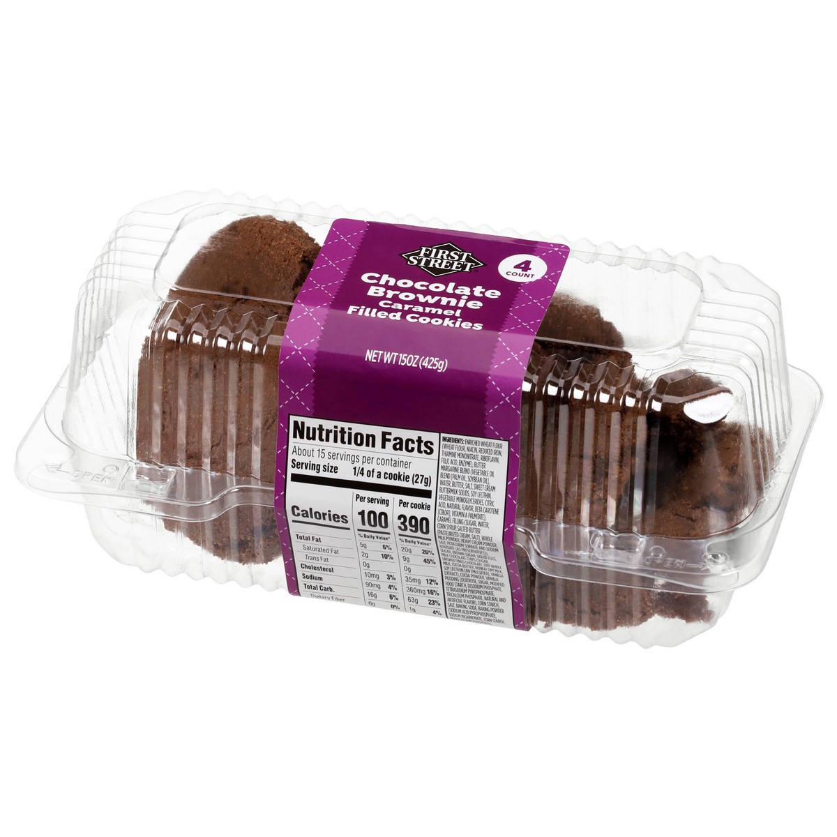 slide 4 of 4, First Street Choc Brownie Caramel Filled Cookies, 16 oz