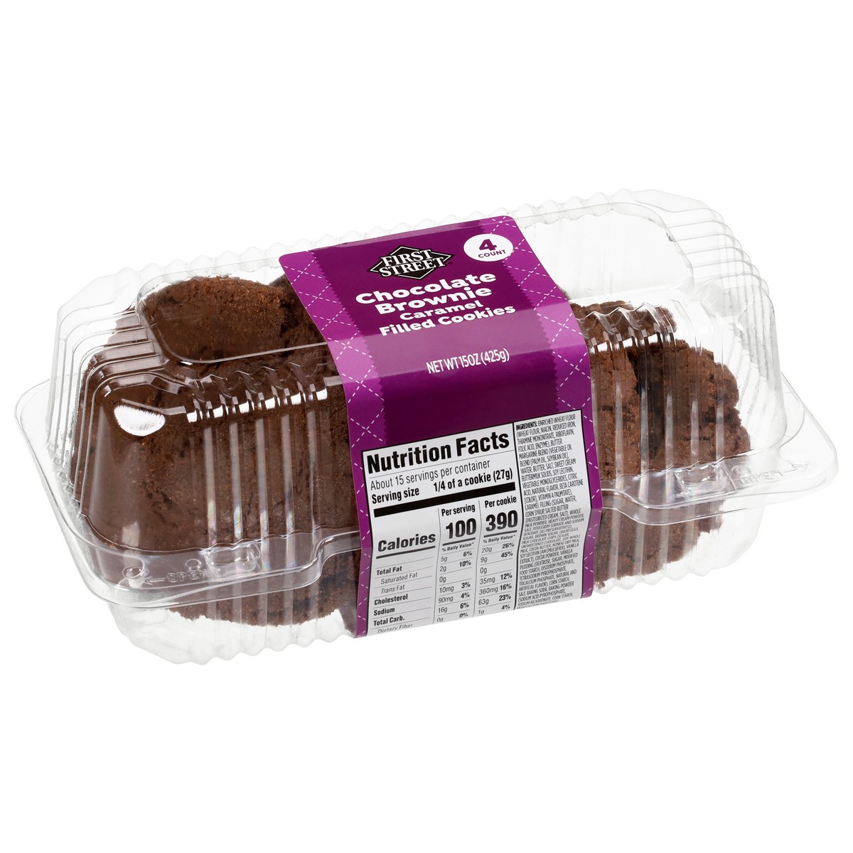 slide 2 of 4, First Street Choc Brownie Caramel Filled Cookies, 16 oz