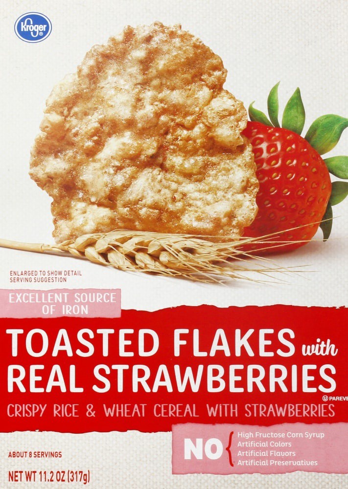 slide 1 of 1, Kroger Toasted Flakes With Strawberries Cereal, 11.2 oz