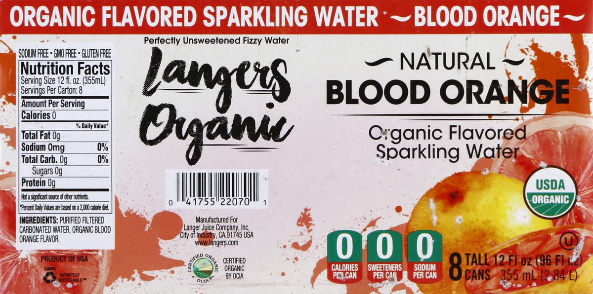 slide 3 of 6, Langers Organic Sparkling Water Blood Orange - 8 ct; 12 oz, 8 ct; 12 oz