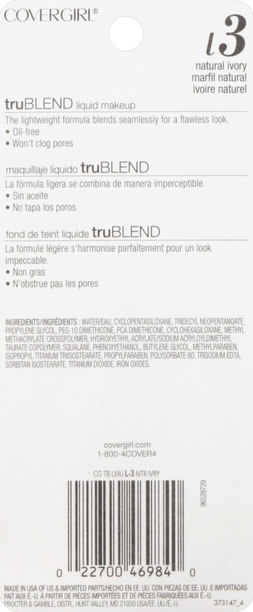 slide 3 of 3, Covergirl Trublend Liquid Makeup - L3 Natural Ivory, 1 fl oz