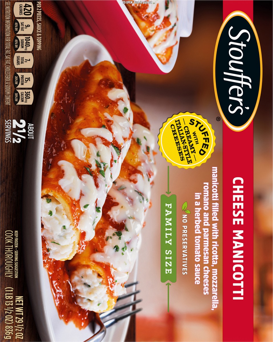 slide 13 of 14, Stouffer's Family Size Cheese Manicotti Frozen Meal, 29.5 oz