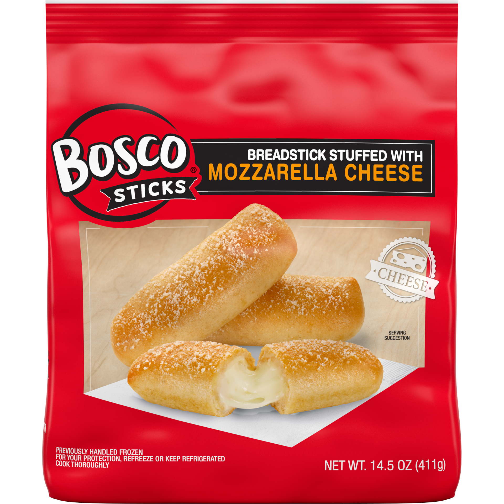 slide 1 of 4, BOSCOS PIZZA 4" Breadstick Stuffed with Mozzarella Cheese, 411.55 g