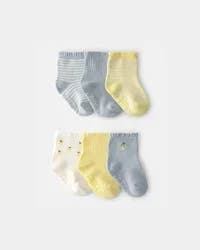 Baby Girl 6-Pack Lemon Striped Socks - Yellow/Grey Multi NB