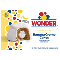 Wonder Banana Crème Filled Artificially Flavored Banana Crème Cakes, Individually Wrapped Snack Cakes, 6 ct