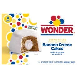 Wonder Banana Crème Filled Artificially Flavored Banana Crème Cakes, Individually Wrapped Snack Cakes, 6 ct