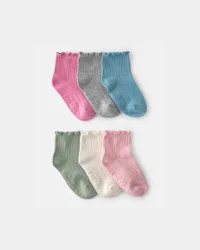 Toddler Girl 6-Pack Lettuce Edge Ankle Socks - Size 2T-4T