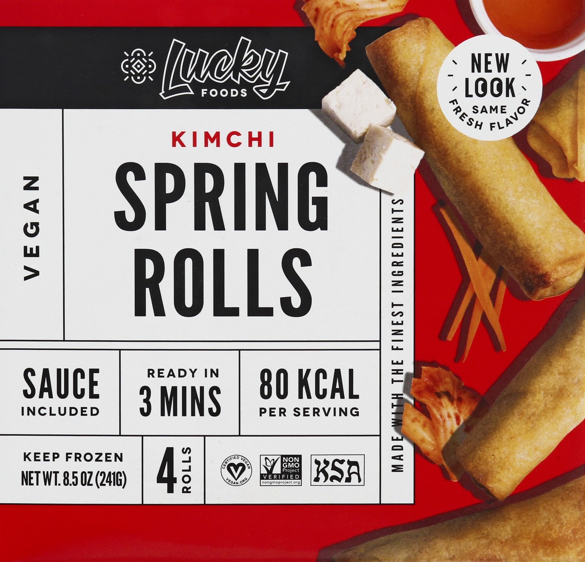 slide 1 of 12, Lucky Foods Vegan Kimchi Spring Rolls 4 ea, 4 ct