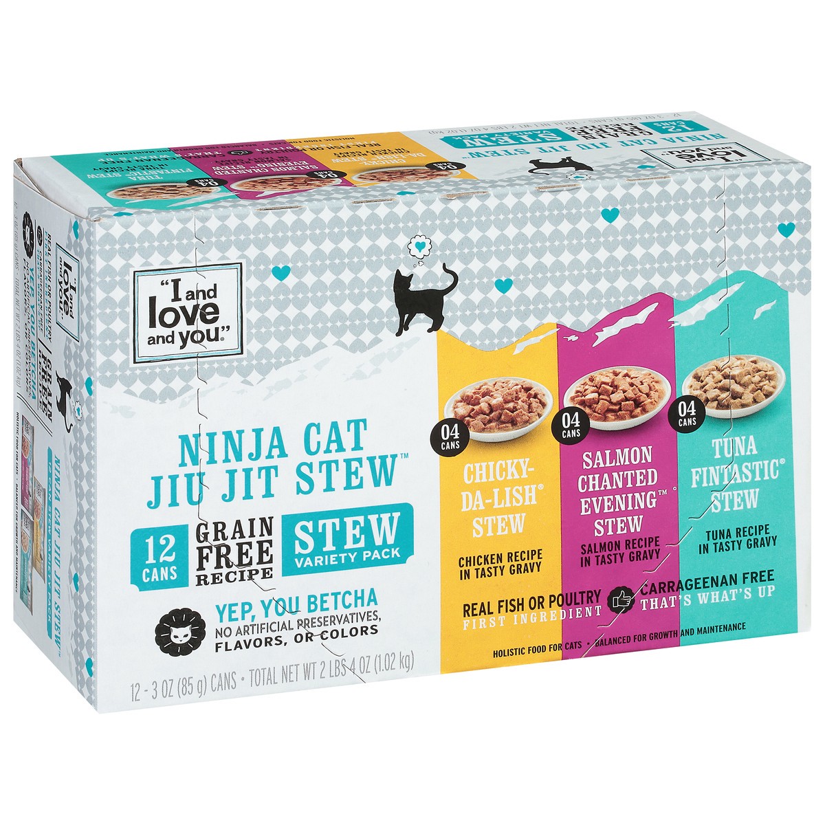 slide 4 of 13, I and Love and You Grain Free Recipe Ninja Cat Jiu Jit Stew Holistic Food for Cats Stew Variety Pack 12 - 3 oz Cans, 12 ct