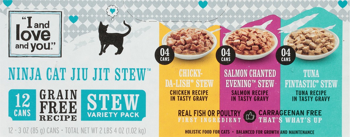 slide 5 of 13, I and Love and You Grain Free Recipe Ninja Cat Jiu Jit Stew Holistic Food for Cats Stew Variety Pack 12 - 3 oz Cans, 12 ct