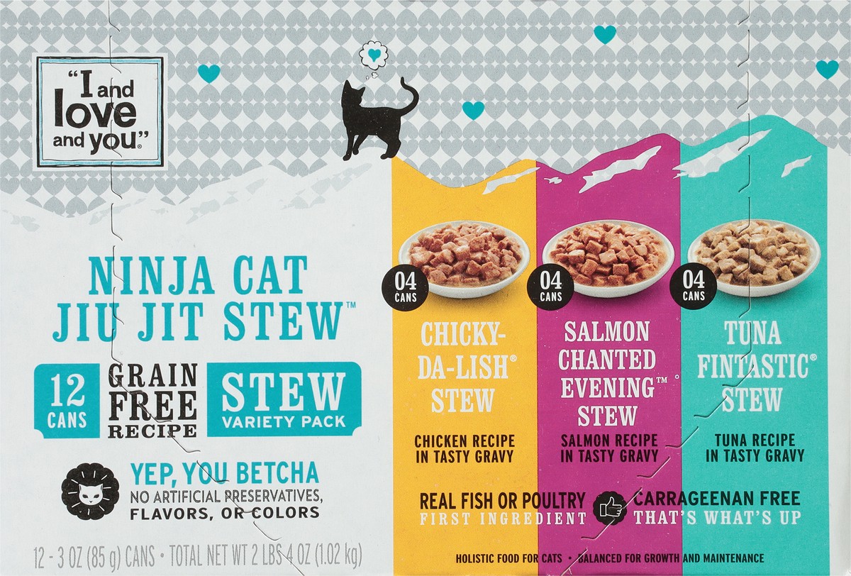 slide 7 of 13, I and Love and You Grain Free Recipe Ninja Cat Jiu Jit Stew Holistic Food for Cats Stew Variety Pack 12 - 3 oz Cans, 12 ct