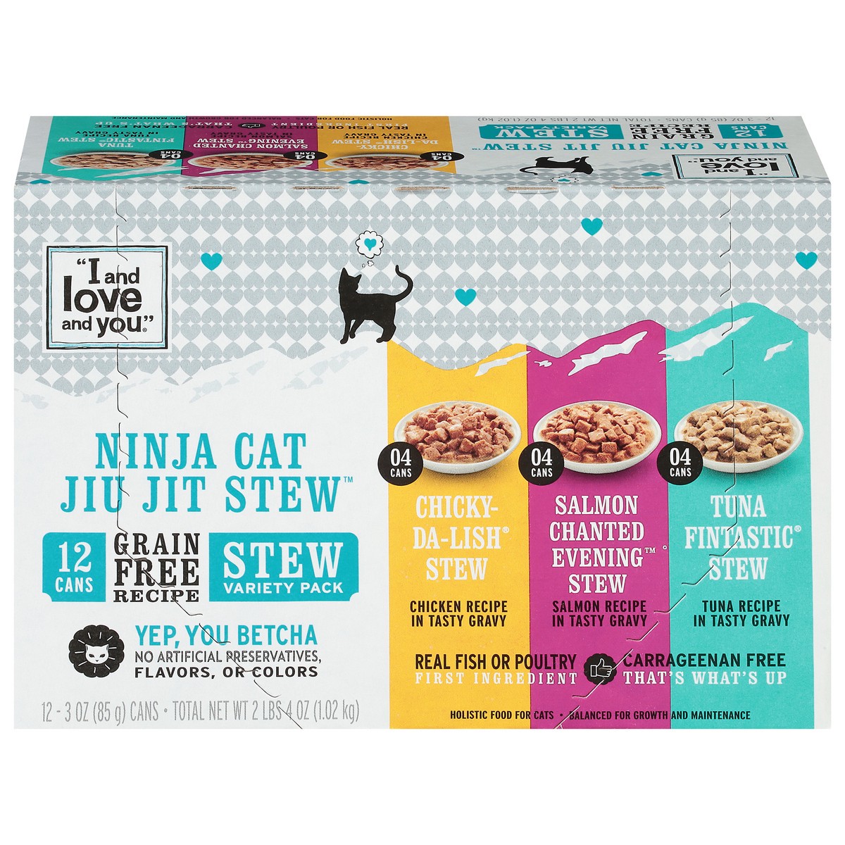 slide 1 of 13, I and Love and You Grain Free Recipe Ninja Cat Jiu Jit Stew Holistic Food for Cats Stew Variety Pack 12 - 3 oz Cans, 12 ct