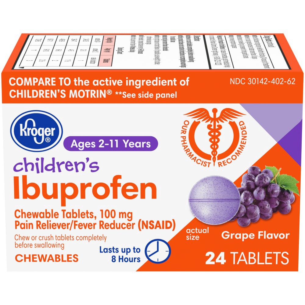 slide 2 of 3, Kroger Junior Strength Chewables Grape Ibuprofen Tablets, 24 ct