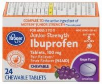 slide 1 of 1, Kroger Junior Strength Chewables Grape Ibuprofen Tablets, 24 ct