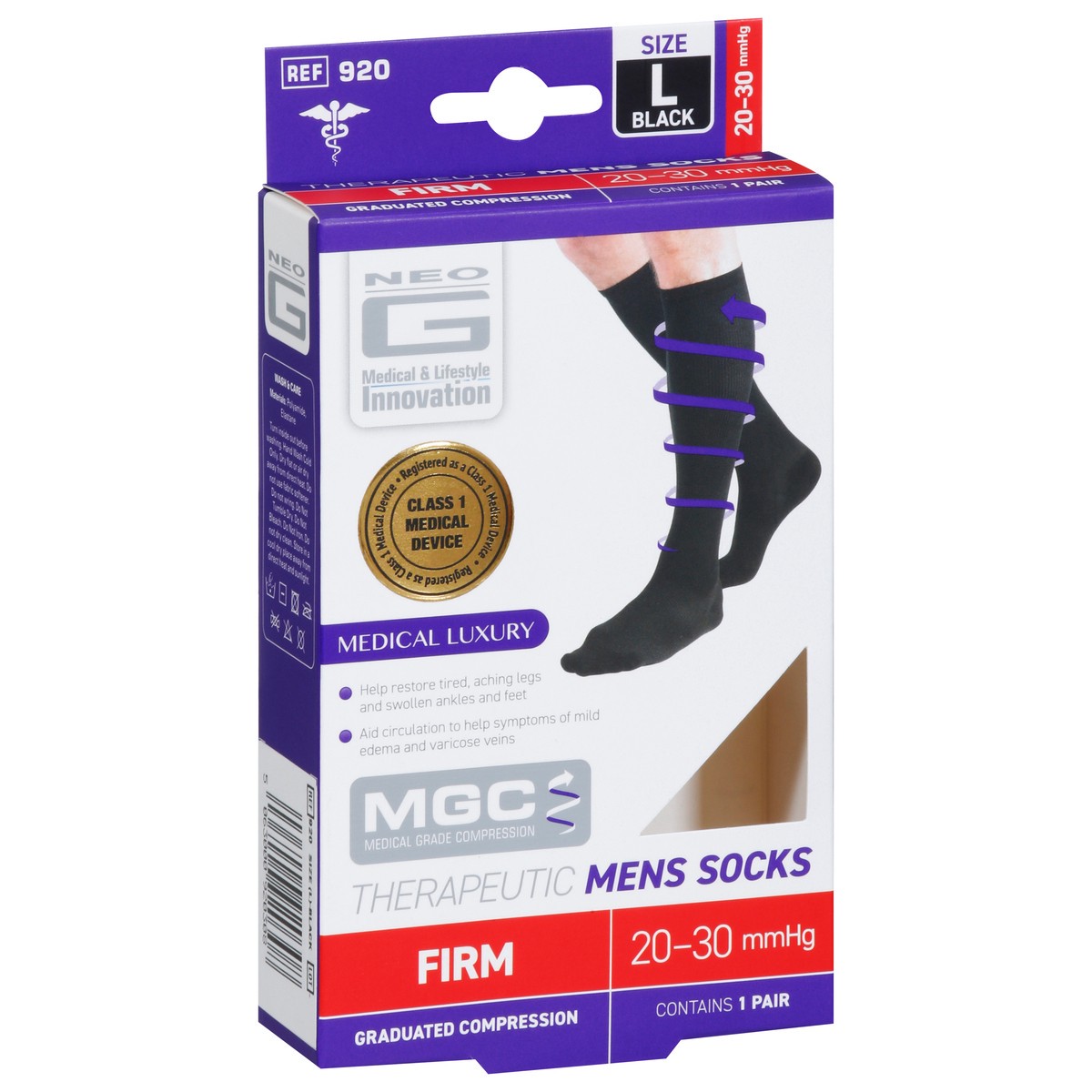slide 7 of 9, Neo G Black Large Mens 20-30 mmHg Firm Therapeutic Socks 1 Pair, 1 ct