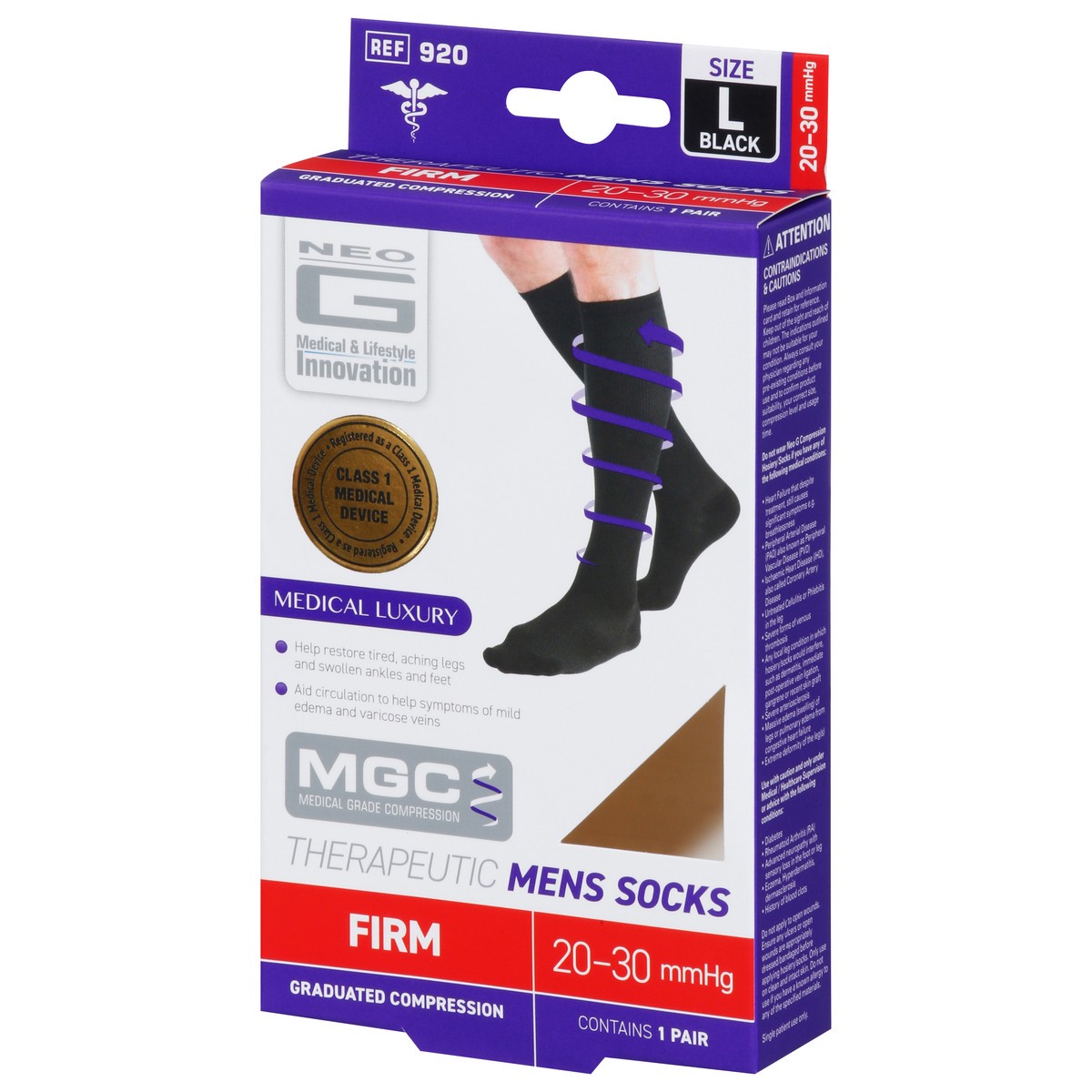 slide 8 of 9, Neo G Black Large Mens 20-30 mmHg Firm Therapeutic Socks 1 Pair, 1 ct