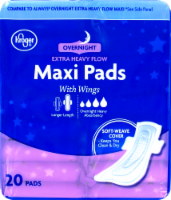 slide 1 of 1, Kroger Heavy Flow Overnight Maxiwings Pads, 20 ct