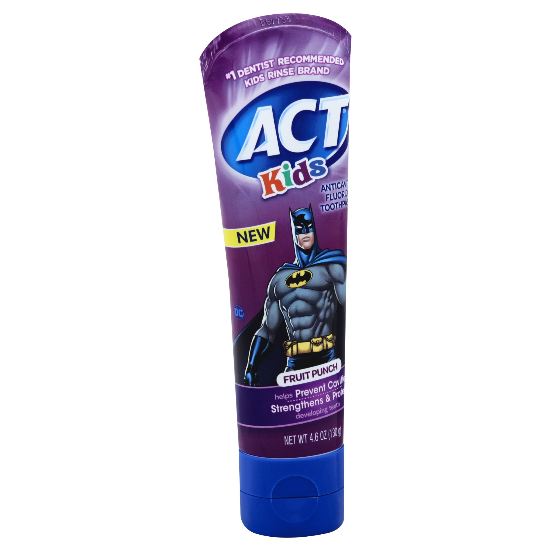 slide 1 of 1, ACT Kids Anticavity Fluoride Toothpaste Batman, Fruit Punch, 4.6 oz