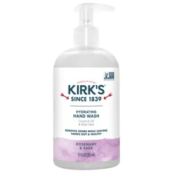 Kirk's Hydrating Hand Wash - Made with Coconut Oil and Aloe Vera, With Odor Neutralizing Technology To Help Eliminate Odors, Non-GMO, Vegan, Rosemary & Sage, 12 Fl Oz.