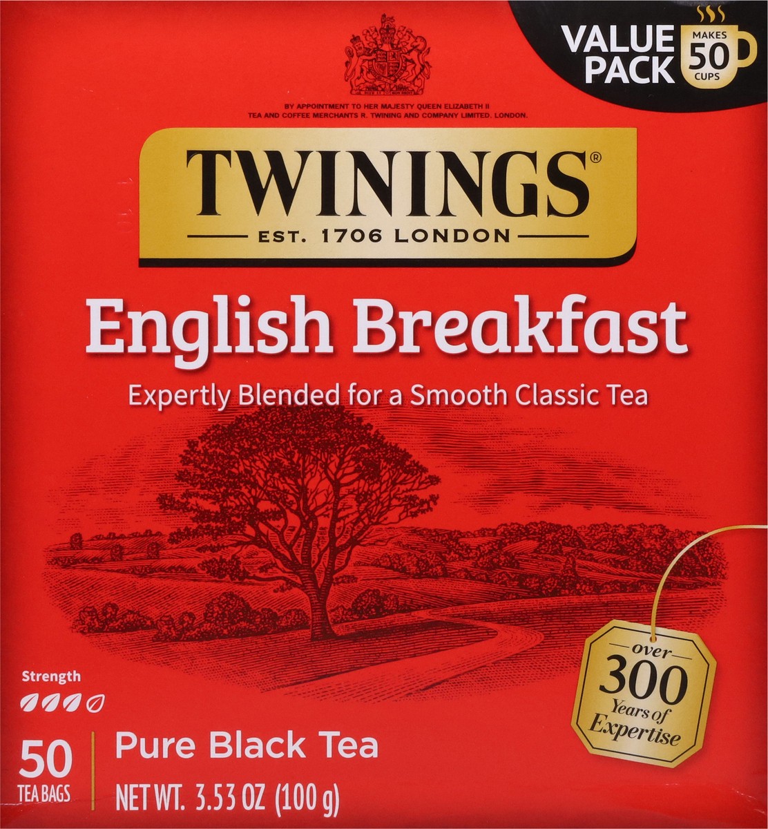 slide 6 of 9, Twinings of London English Breakfast Tea Flavourful Caffeinated for Energy Pure Black Tea Bags, Hot or Iced, 50 Count, 50 ct