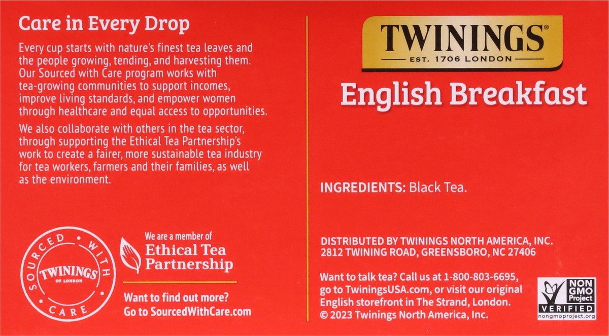 slide 9 of 9, Twinings of London English Breakfast Tea Flavourful Caffeinated for Energy Pure Black Tea Bags, Hot or Iced, 50 Count, 50 ct
