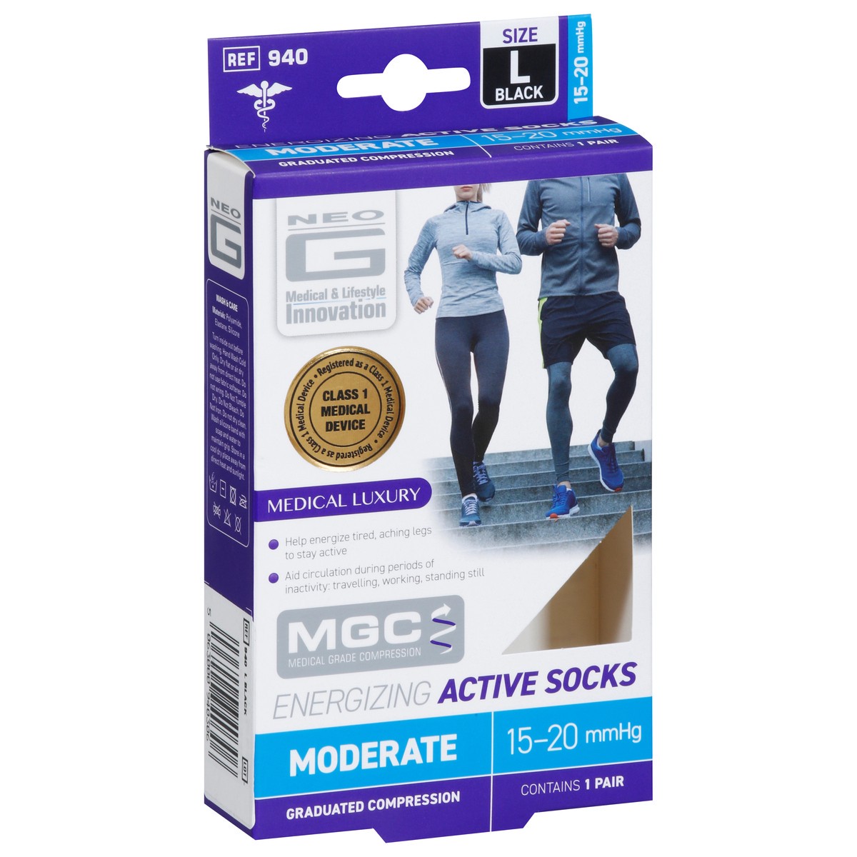 slide 5 of 9, Neo G Size L Black Energizing Moderate Active Socks L 1 ea, 1 ct