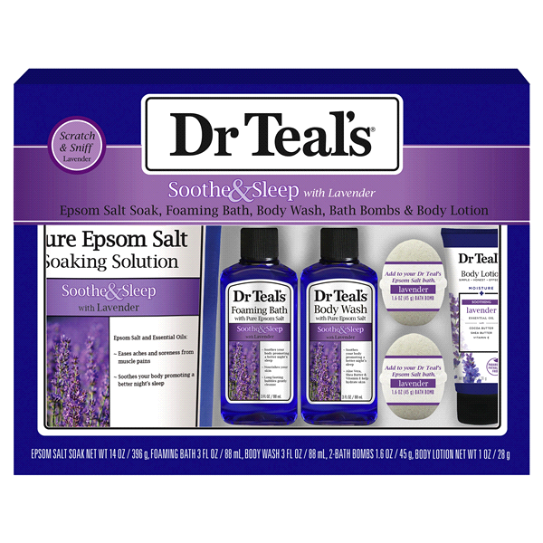 slide 1 of 1, Dr Teal's Lavender Pure Epsom Salt Soaking Solution Bath Set, 22.6 oz