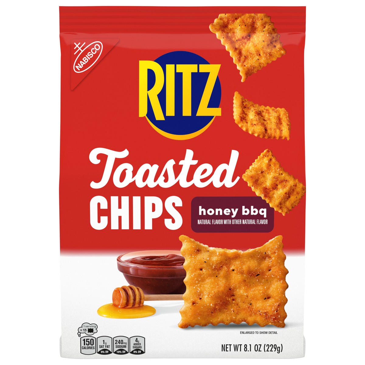 slide 1 of 14, RITZ Toasted Chips Honey BBQ Crackers, Party Snacks, 8.1 oz, 8.1 oz