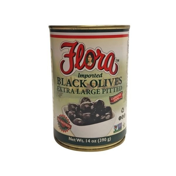 slide 1 of 1, Flora Fine Foods Large Black Pitted Olives, 14 oz