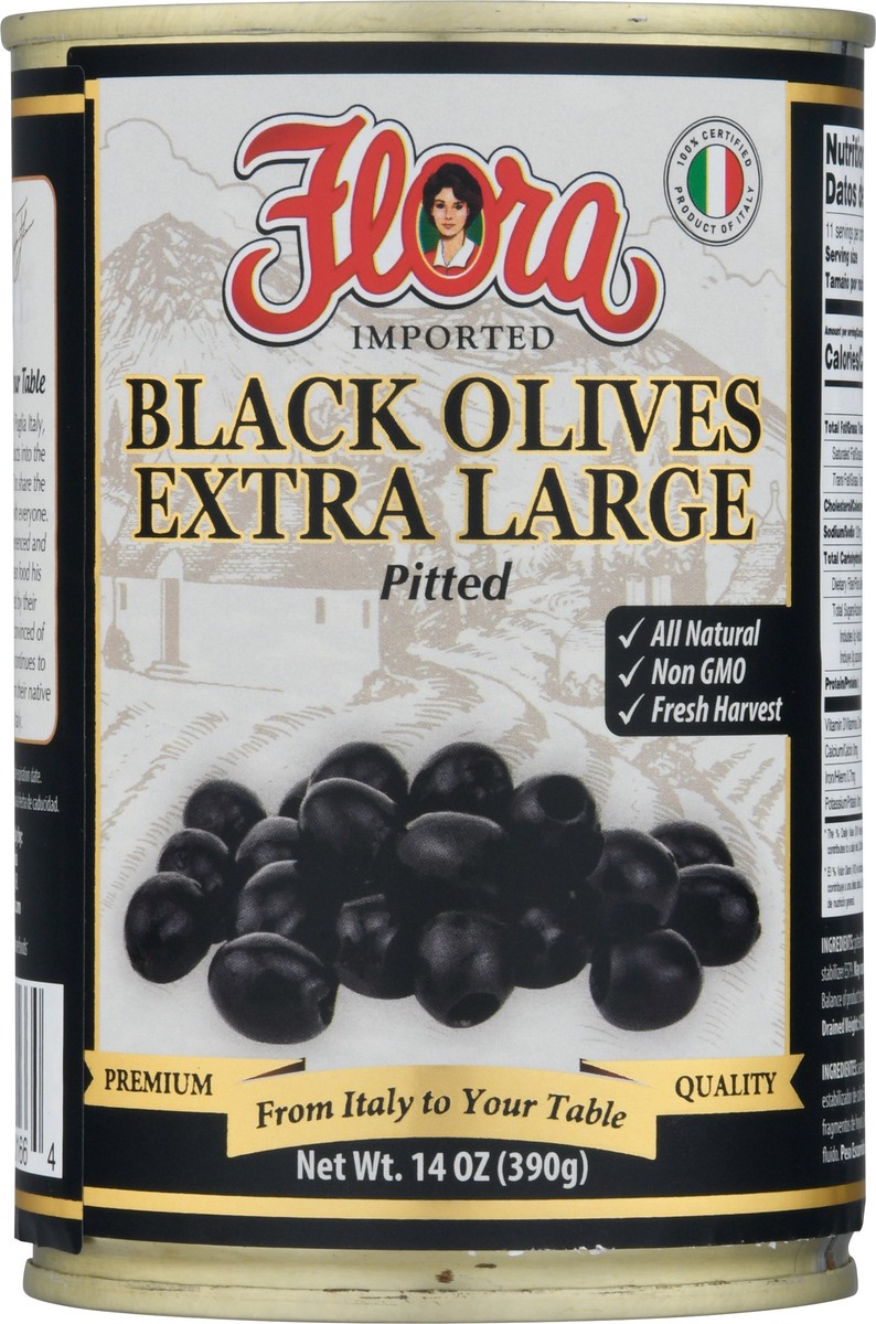 slide 5 of 9, Flora Fine Foods Large Black Pitted Olives, 14 oz