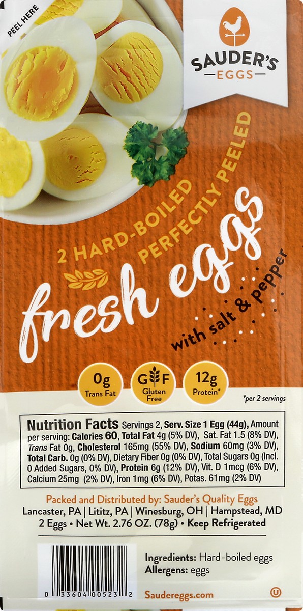 slide 2 of 9, Sauder's Eggs Had-Boiled With Salt & Pepper Fresh Eggs 2 ea, 2 ct