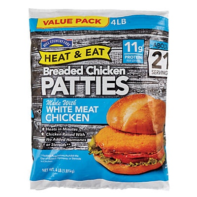 slide 1 of 1, Hill Country Fare Heat & Eat Chicken Patties Value Pack, 64 oz