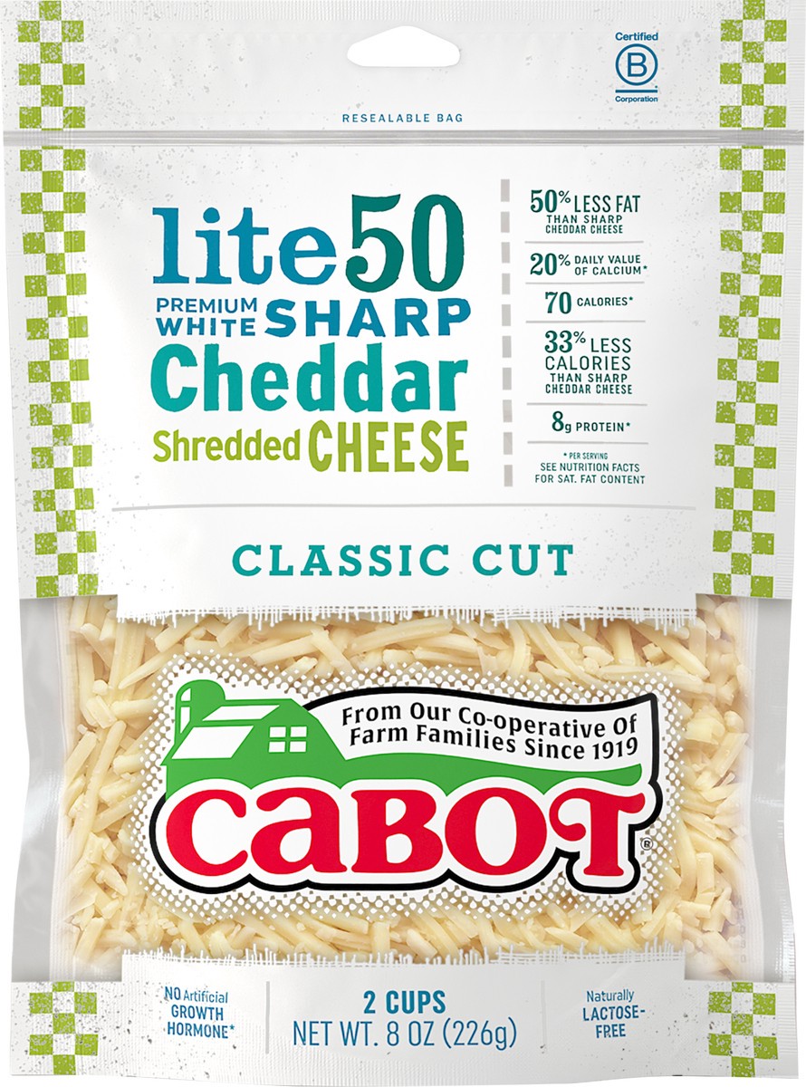 slide 3 of 3, Cabot Shredded Cheddar Cheese Sharp Light, 8 oz