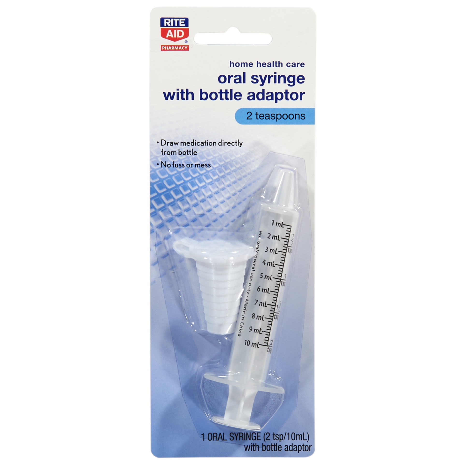 slide 1 of 1, Rite Aid Home Health Care Oral Syringe with Bottle Adaptor, 2 tsp, 1 ct