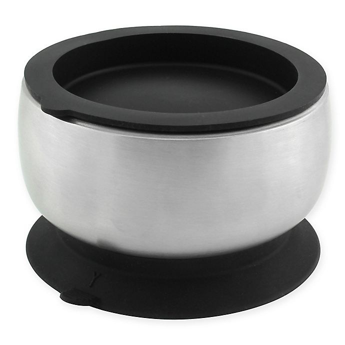 slide 1 of 7, Avanchy Stainless Steel Baby Bowl with Silicone Suction Ring and Lid - Black, 1 ct