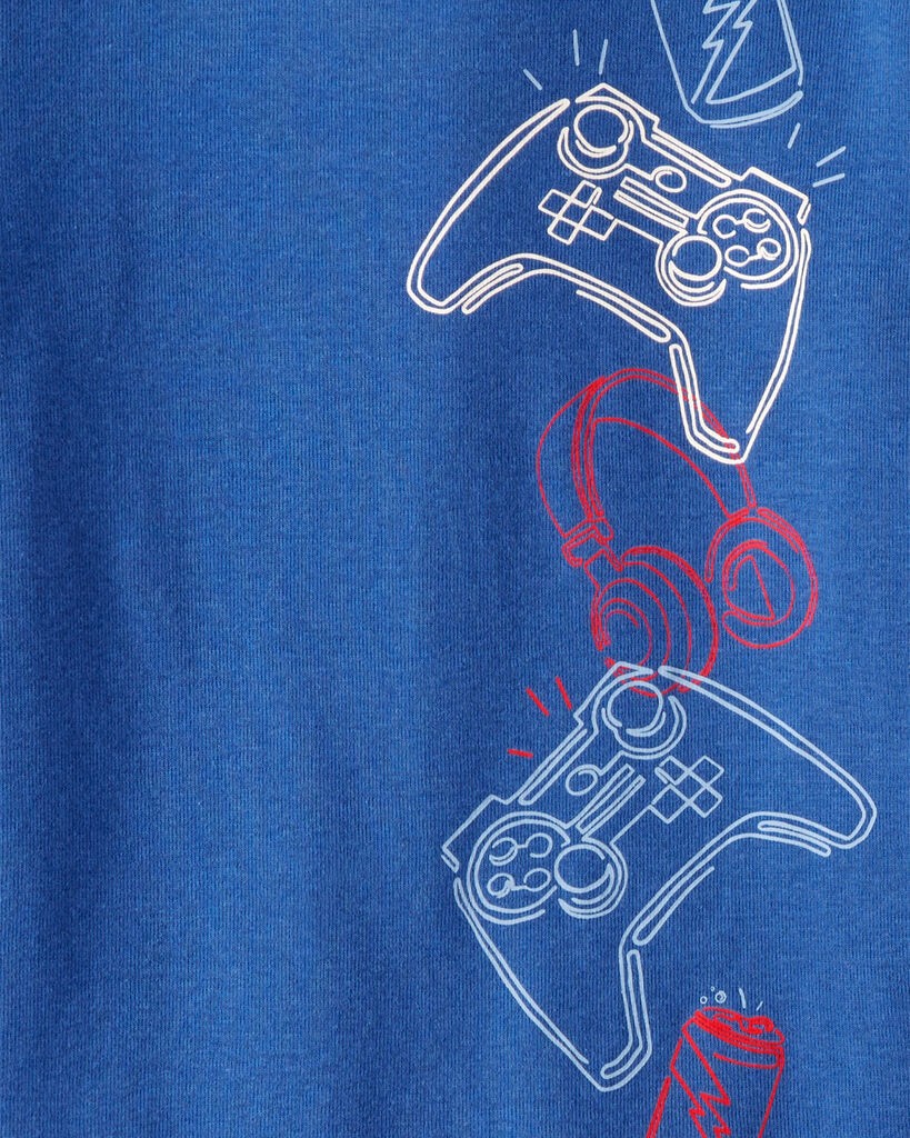 slide 2 of 3, Carter's Boys Gaming Print 100% Cotton Long-Sleeve 4-Piece Pajamas - Blue Blue 7, 4 pc