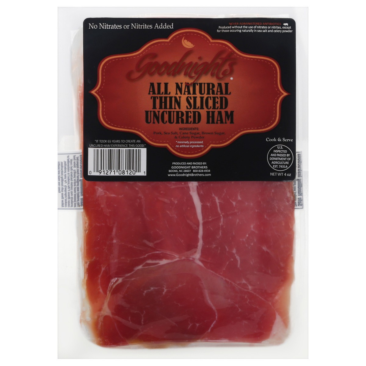 slide 8 of 14, Goodnight Brothers Thin Sliced Uncured Ham 4 oz, 4 oz