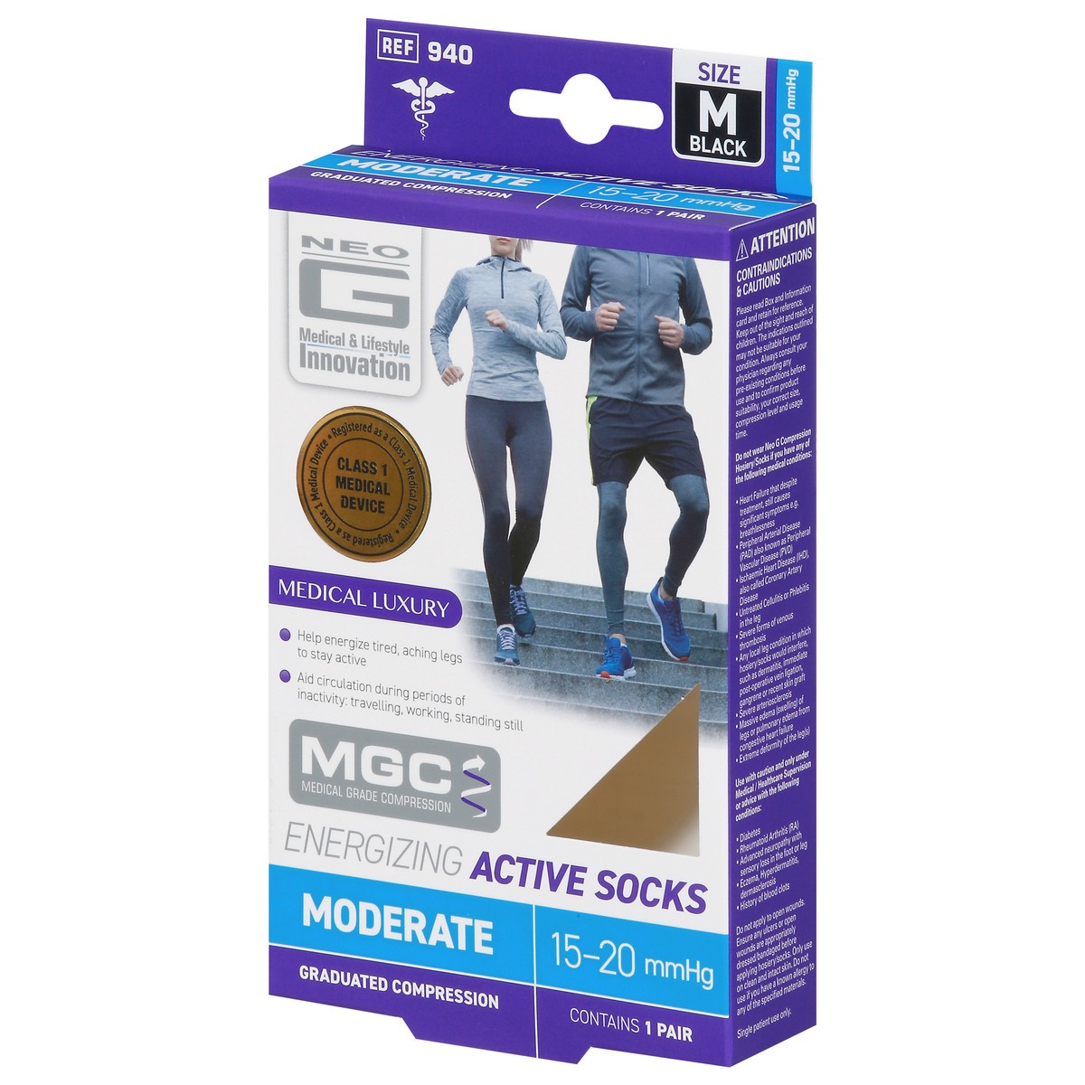 slide 8 of 9, Neo G Black Moderate Energizing Active Socks Size M 1 ea, 1 ct
