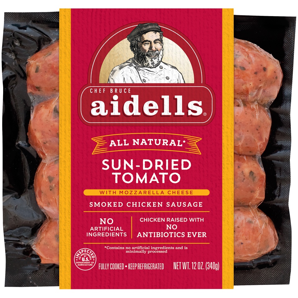 slide 1 of 5, Aidells Sun-Dried Tomato Smoked Chicken Sausage, 12 oz