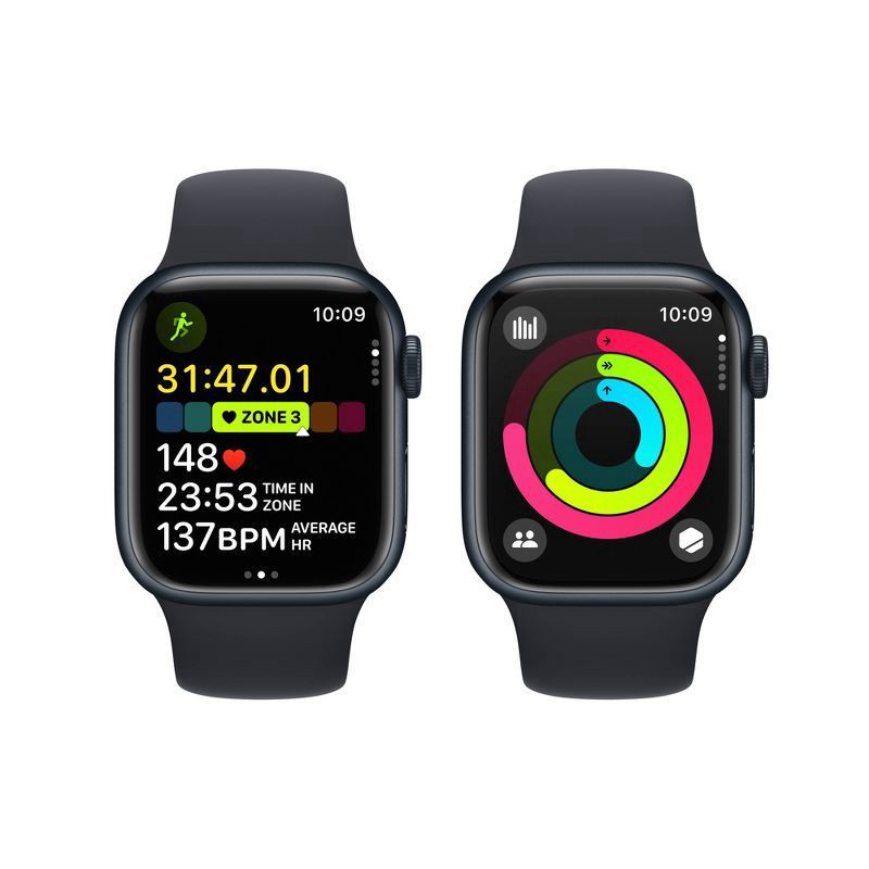 slide 2 of 8, Apple Watch Series 9 GPS (2024) 41mm Midnight Aluminum Case with Midnight Sport Band - S/M, 1 ct