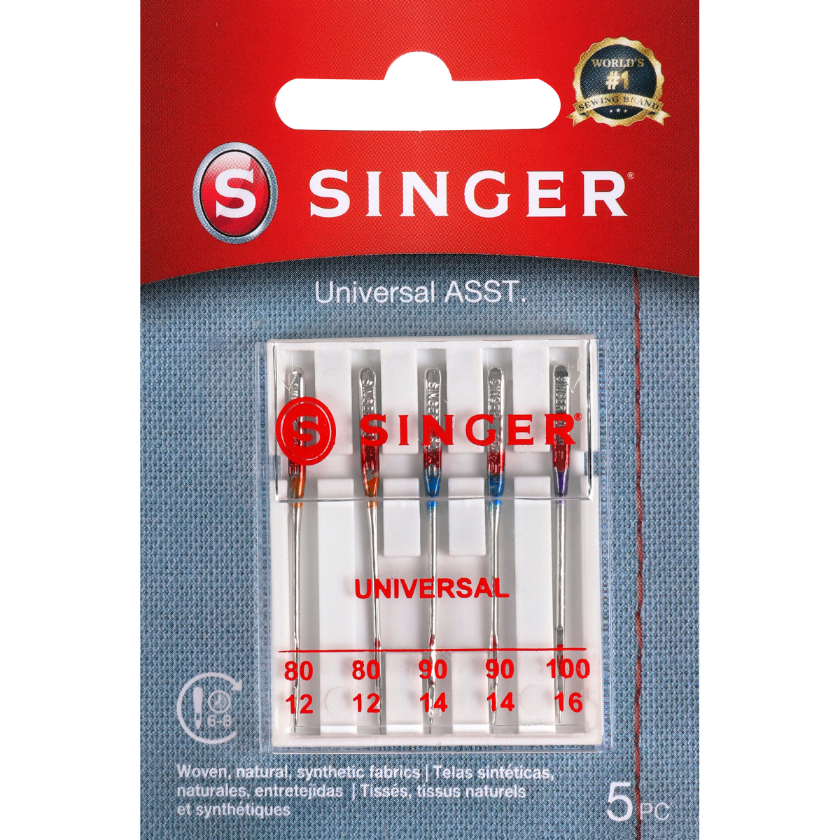 slide 1 of 3, Singer Universal Regular Point Machine Needles, Assorted Sizes, 5 ct